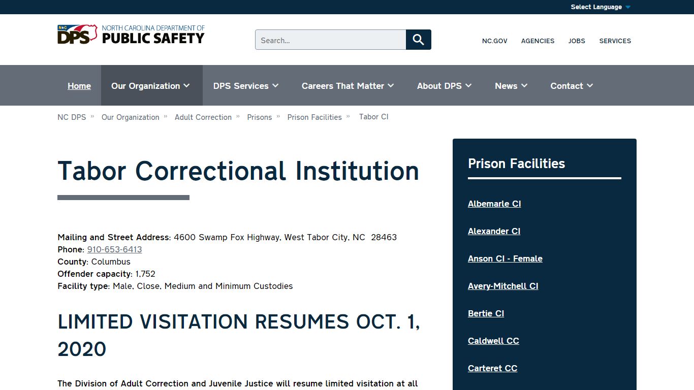 Tabor Correctional Institution - NC DPS
