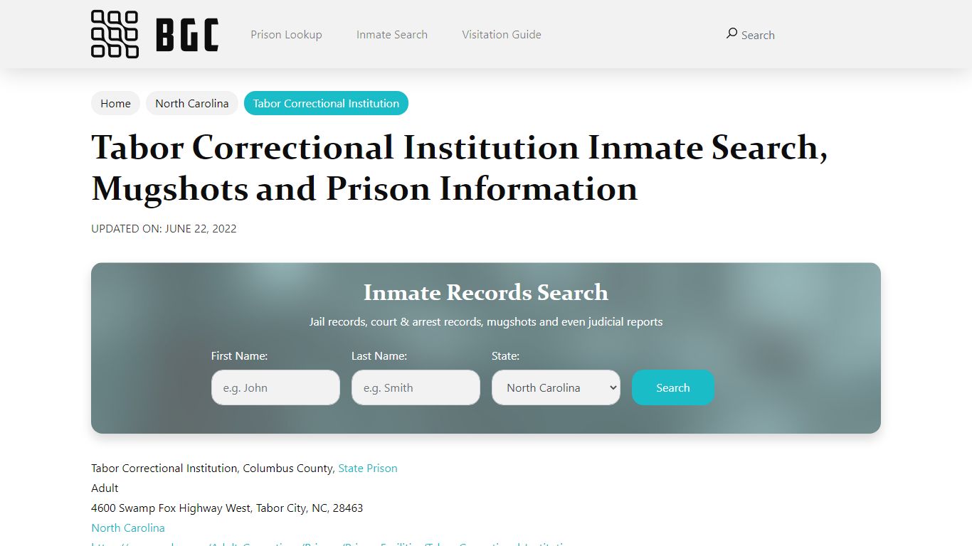 Tabor Correctional Institution Inmate Search, Mugshots ...